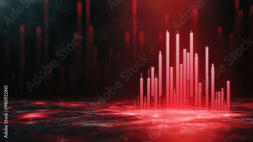 Abstract red graph with bars set against a dark background, representing data visualization and digital analytics.