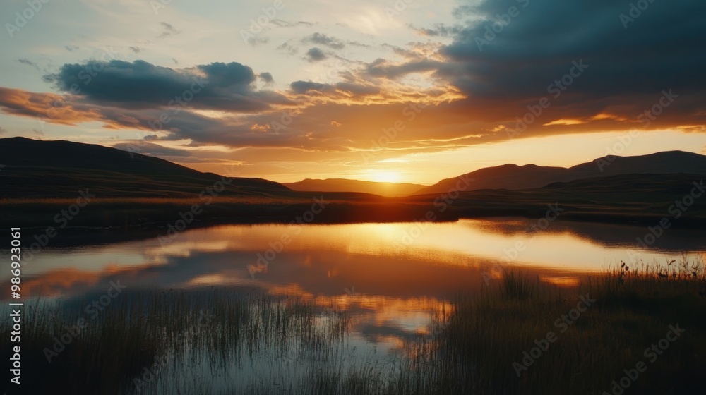 Golden Hour Glow: Tranquil Sunset Landscape Illuminated by the Last Light of Day Golden Hour Glow: Tranquil Sunset Landscape Illuminated by the Last Light of Day