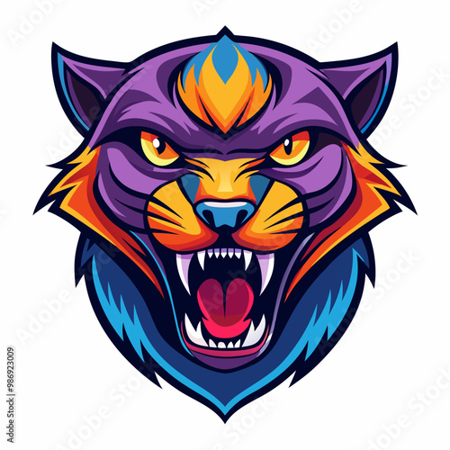 an angry panther with a colorful head vector design with a white background 