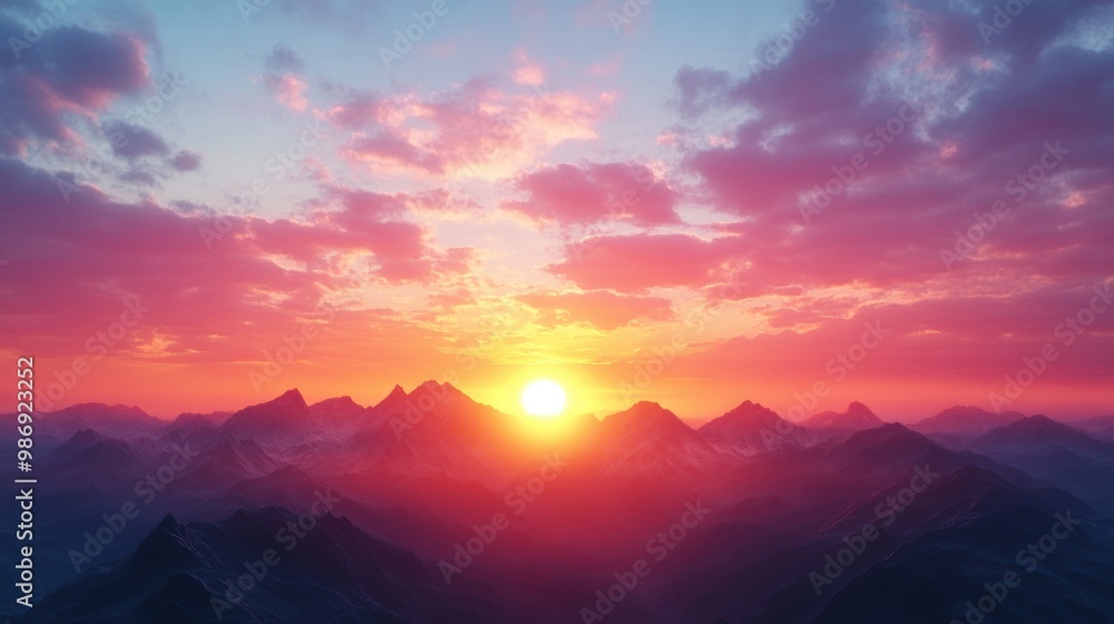 Majestic Sunset: The Sun's Final Bow Behind Mountain Range Majestic Sunset: The Sun's Final Bow Behind Mountain Range