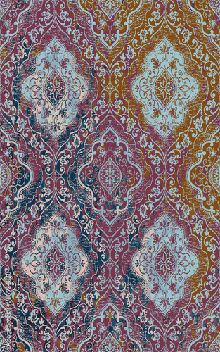 Modern Boho trending style Carpet design illustration with distressed and grunge texture in high resolution 