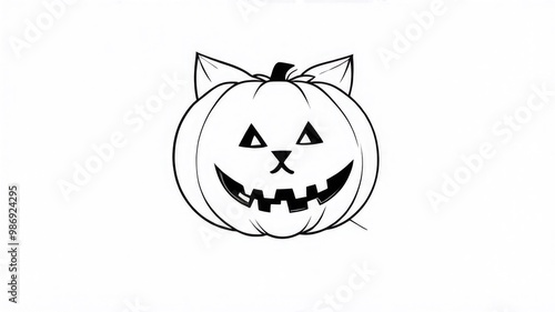 Cat, Halloween Pumpkin and Cat Outline, White Background Pattern,