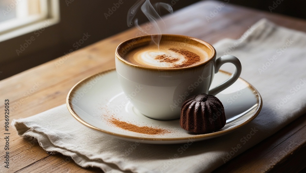 Coffee served with a slice of cake on the side. Coffee served with a slice of cake on the side.