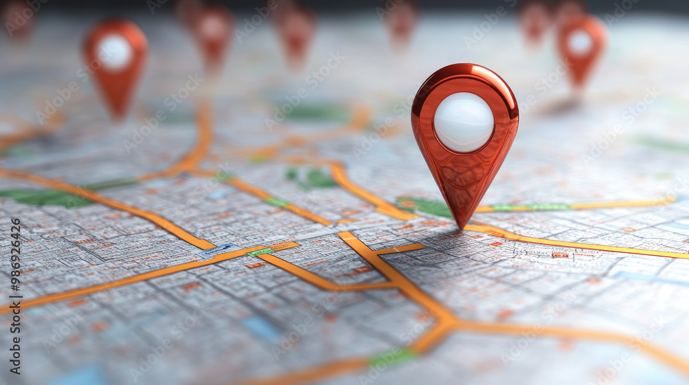 Map with location pins, showcasing navigation and direction concepts. Map with location pins, showcasing navigation and direction concepts.