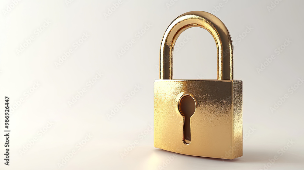 Shiny golden padlock with a keyhole on a white isolated background. Shiny golden padlock with a keyhole on a white isolated background.
