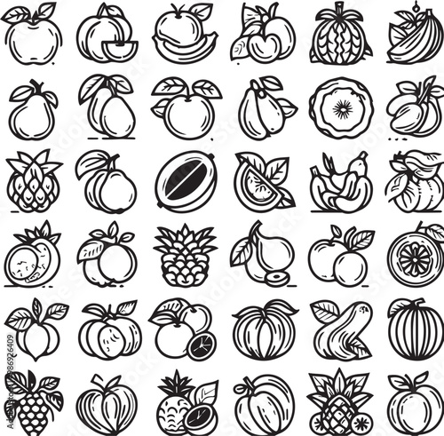 Edible fruits of trees and plants icon set