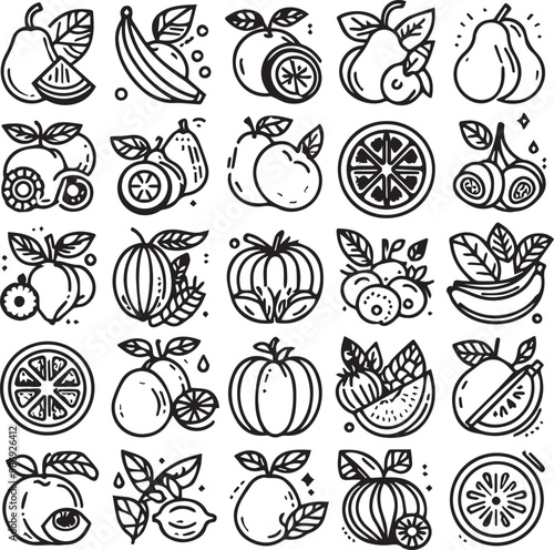 fruits and vegetables vector icon set