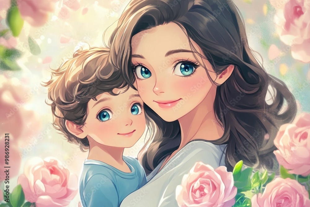 Mother and Child with Pink Roses Mother and Child with Pink Roses