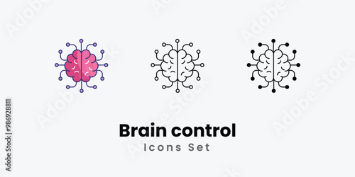 Brain control Icons thin line and glyph vector icon stock illustration