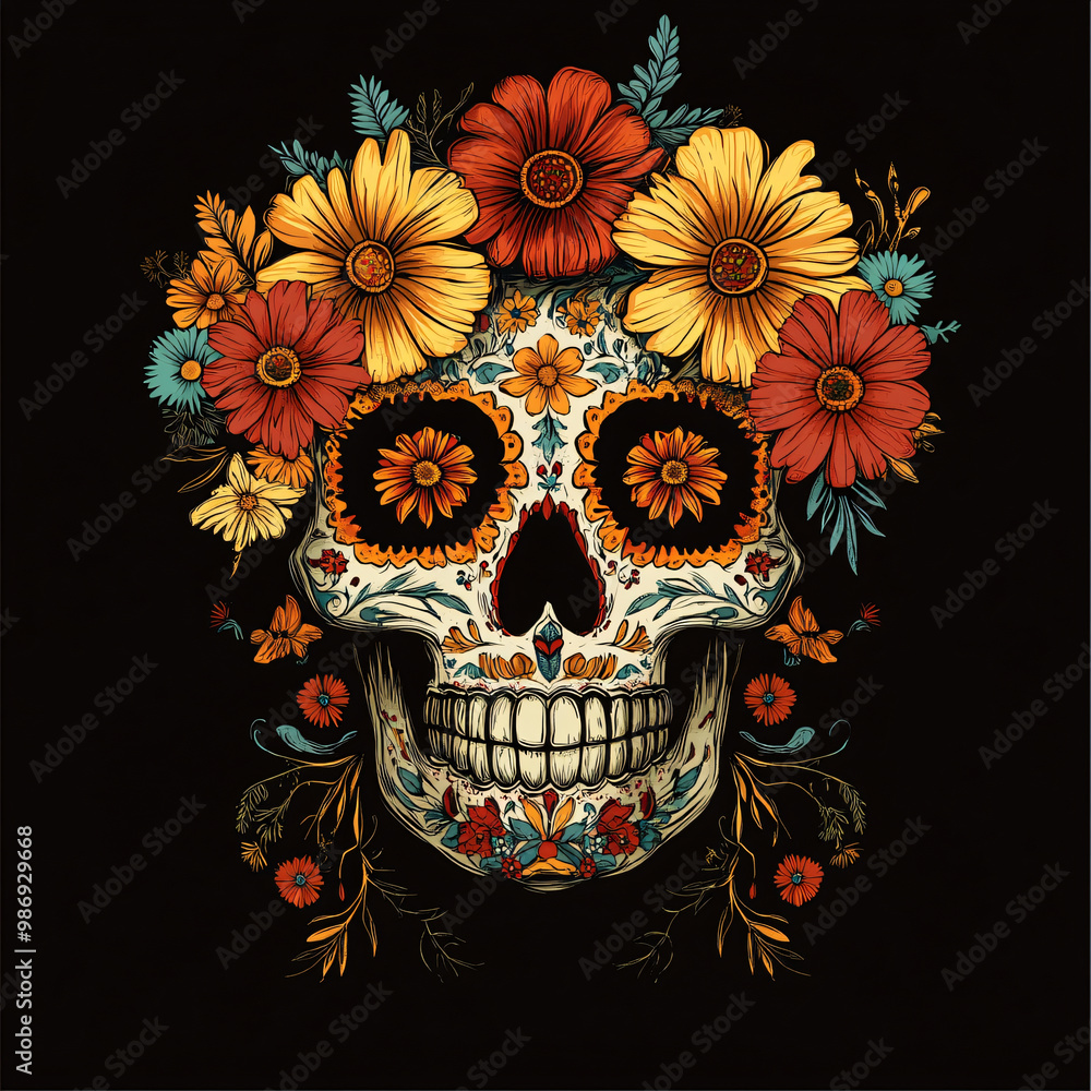 Traditional calavera sugar skull decorated with flowers Traditional calavera sugar skull decorated with flowers
