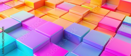 Colorful Geometric Cube Design, a vibrant 3D render showcasing a futuristic cubic texture, featuring intricate patterns and a striking array of colors for a modern aesthetic. photo