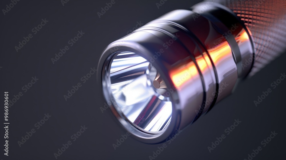 Illuminated Flashlight Icon, a detailed 3D representation showcasing a sleek design, vivid colors, and intricate textures, symbolizing light and guidance in darkness. Illuminated Flashlight Icon, a detailed 3D representation showcasing a sleek design, vivid colors, and intricate textures, symbolizing light and guidance in darkness.