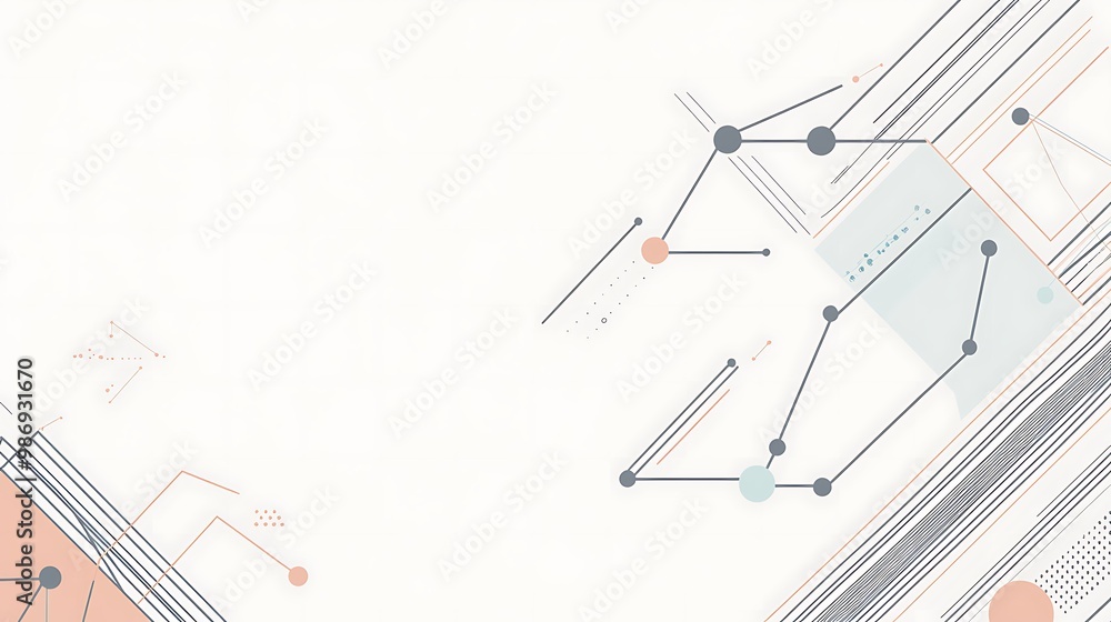 Abstract geometric pattern with lines, circles, and squares in muted colors on a white background. Abstract geometric pattern with lines, circles, and squares in muted colors on a white background.