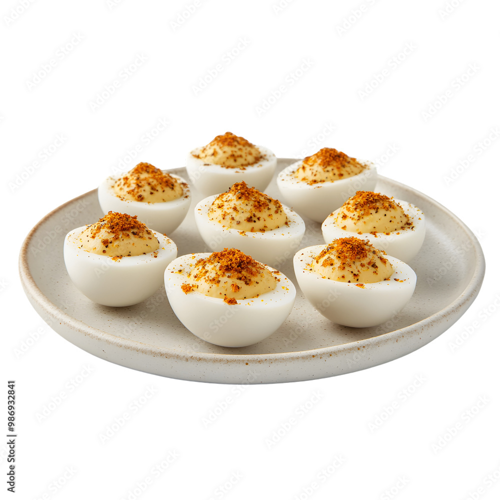 Delicious spicy deviled eggs on ceramic plate with paprika topping for appetizer ideas Delicious spicy deviled eggs on ceramic plate with paprika topping for appetizer ideas