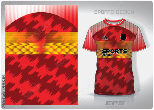 Vector sports shirt background image.red paint has yellow trim pattern design, illustration, textile background for sports t-shirt, football jersey shirt