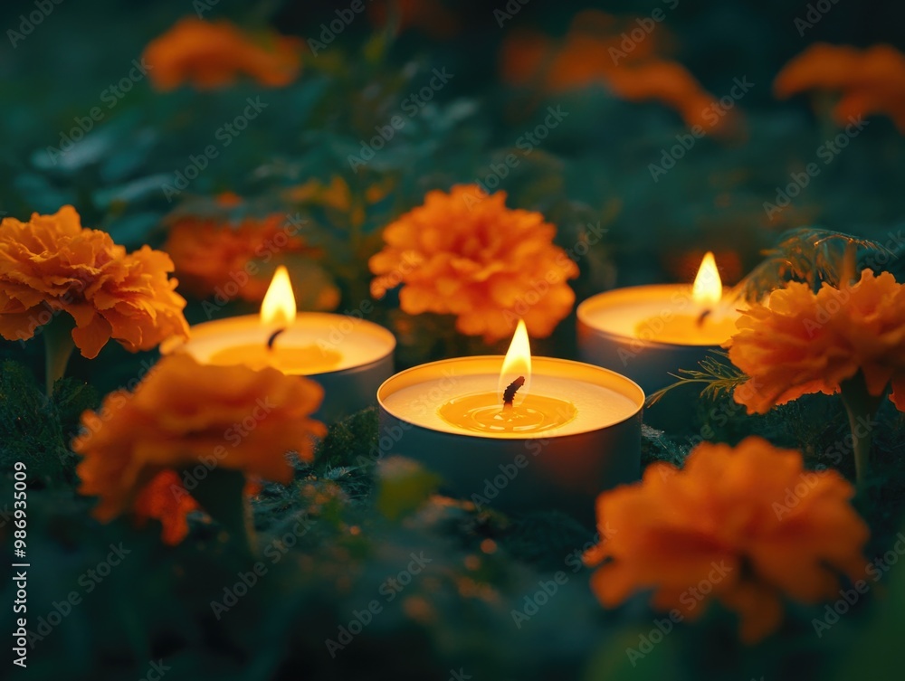 Flowers with lit candles Flowers with lit candles