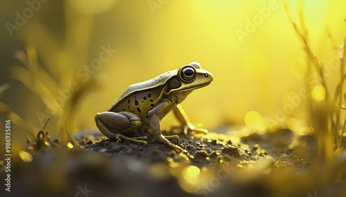 Obraz na płótnie Closeup of cute little frog, leap day, animals and wildlife, nature background w salonie