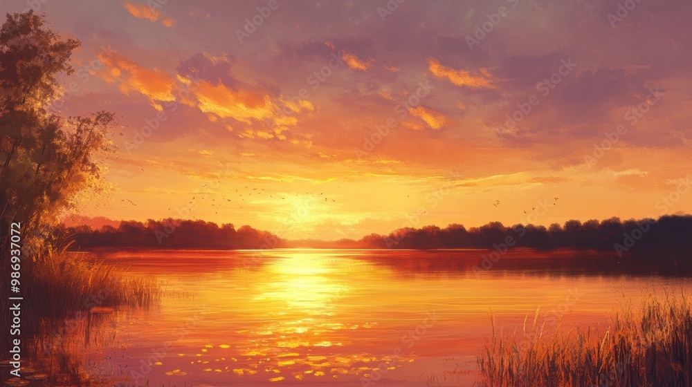 A golden sunset where the sky looks like it's smiling A golden sunset where the sky looks like it's smiling