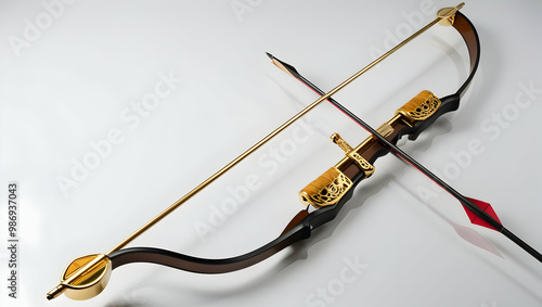 Traditional Recurve Bow and Arrow with Golden Designs photo