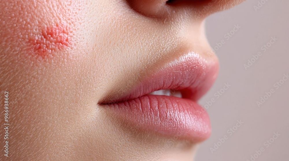 Fototapeta premium Close-up of itchy rash, irritated red skin, symptoms of dermatitis
