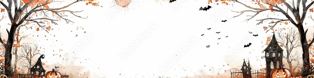 Halloween pumpkins and trees with haunted houses on a white background Halloween pumpkins and trees with haunted houses on a white background