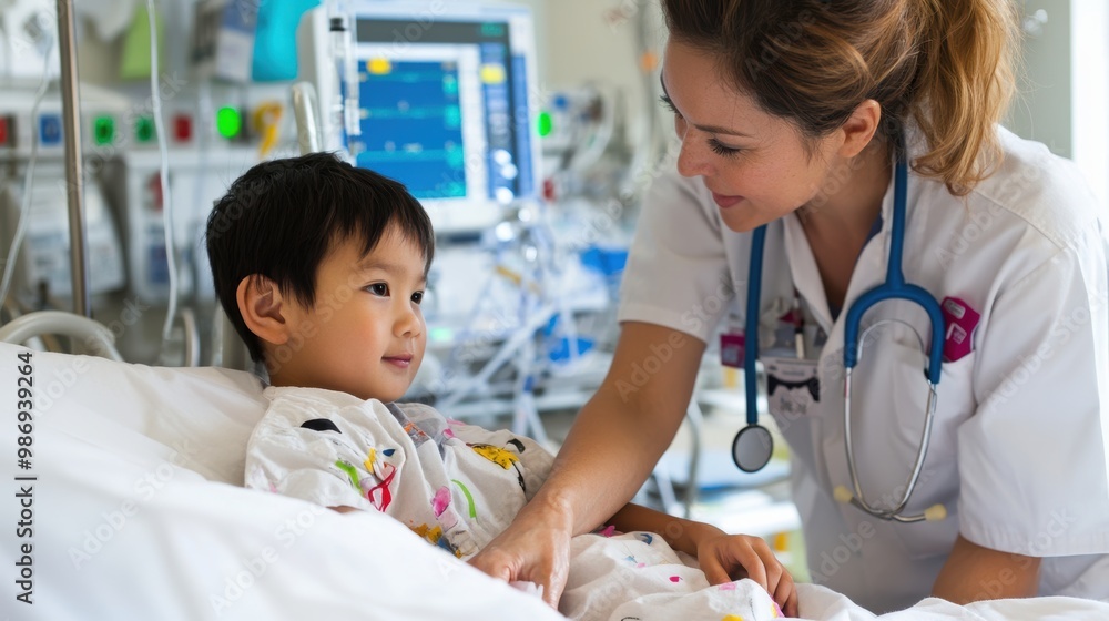 Asian Pediatric Hospital Staff Caring for Young Patients in Medical Setting Asian Pediatric Hospital Staff Caring for Young Patients in Medical Setting