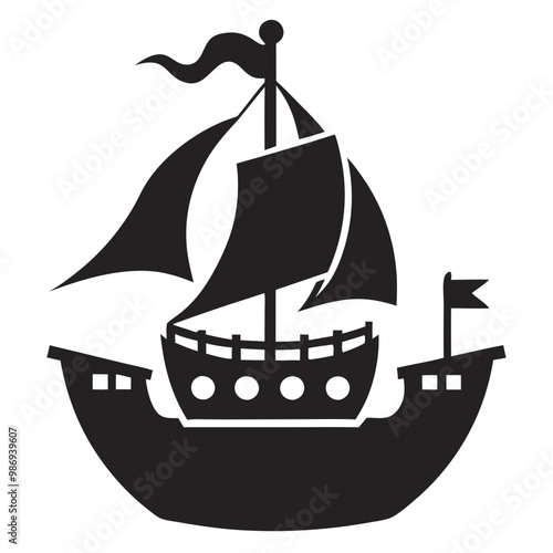 Pirate ship silhouette vector illustration on a transparent background