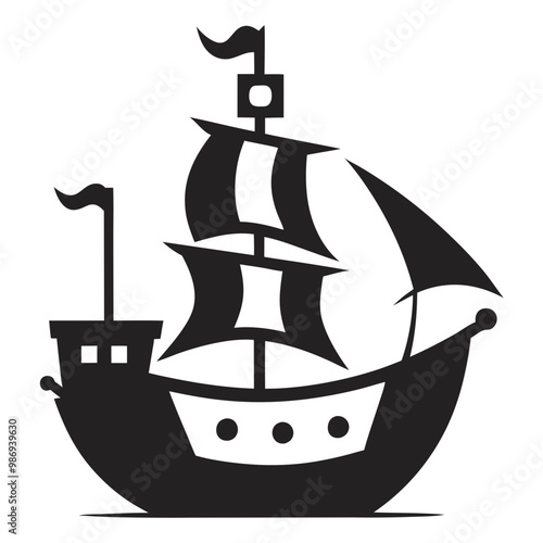 Pirate ship silhouette vector illustration on a transparent background