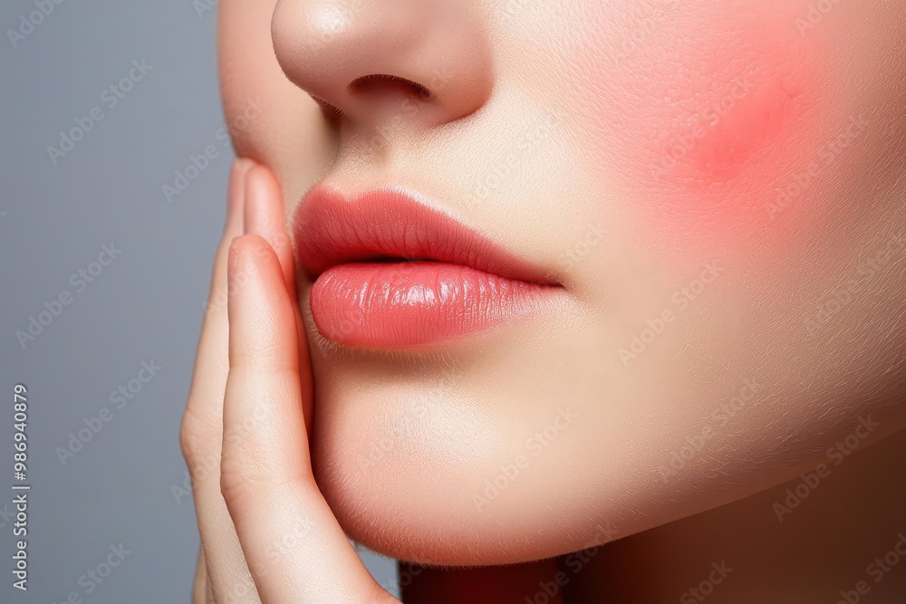 Obraz premium Red itchy rash with swelling, irritated skin symptoms