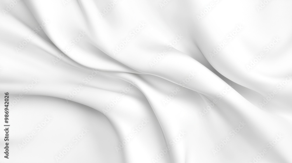 Fototapeta premium A luxurious white fabric lies gracefully, showcasing its smooth texture and soft folds. The gentle draping highlights the fabric's quality within a well-lit space