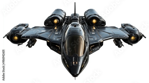 one single black spaceship isolated on white background photo