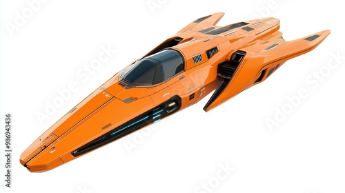 Fototapeta Naklejka Na Ścianę i Meble -  one single orange spaceship isolated on white background