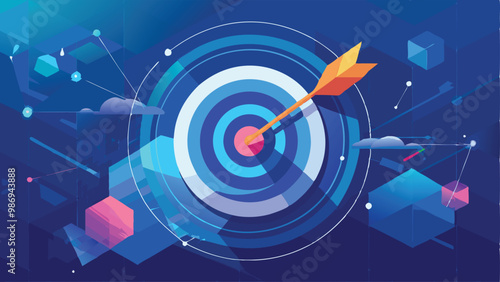 Print Abstract Digital Target with Arrow in the Center Growth Strategy or Financial Goal Concept Vector Illustration