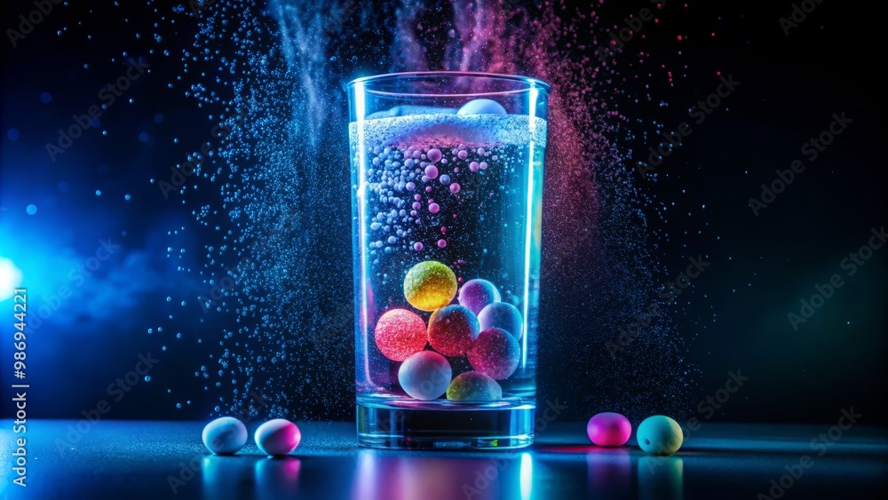 Effervescent tablets dissolve in clear water, producing a delightful ...