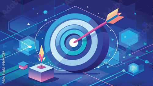 Print Abstract Digital Target with Arrow in the Center Growth Strategy or Financial Goal Concept Vector Illustration