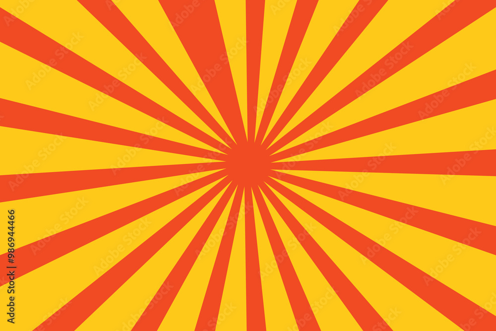 Fototapeta premium Pop art red comic background with sun burst and dot halftone. Cartoon retro pattern strips. Vintage backdrop for comic superhero text, speech bubble, message.