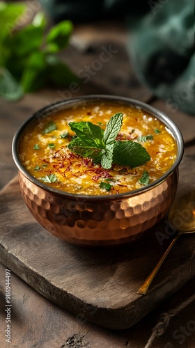 Delicious Bastani Sonnati Persian Ice Cream in a Copper Bowl. photo