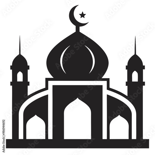 Islamic mosque silhouette vector illustration on a transparent background