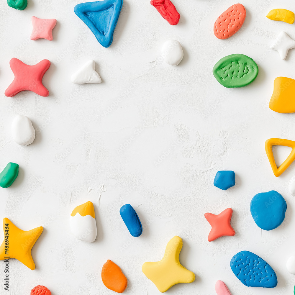 Naklejka premium top view png colorful collection of clay dough shapes, showcasing creativity and fun for children. This top-view, isolated image highlights various textures and geometric designs 