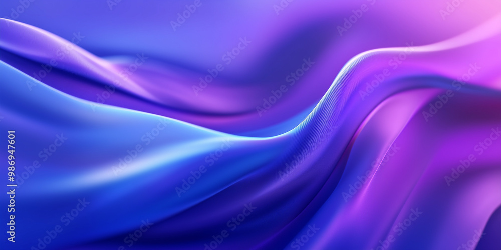 Obraz premium 3D render, abstract blue background with wavy gradient and curved shape in the center, simple design, simple shapes, simple minimalistic, purple and blue color scheme, close-up, depth of field, bokeh 