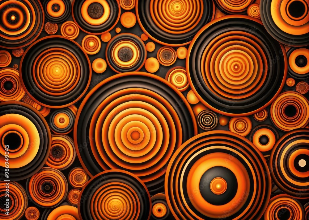 Vibrant orange and black circles create a striking abstract design, perfect for backgrounds, textures, and various Vibrant orange and black circles create a striking abstract design, perfect for backgrounds, textures, and various