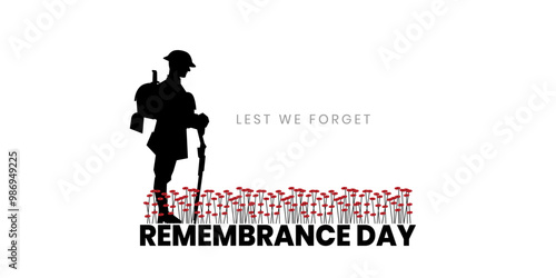 Remembrance day poster, Lest We forget 11 November greeting banner or card of poppy flowers, Remembrance day, Victory Day, Anzac day, Vector illustration.	