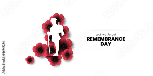 Remembrance day poster, Lest We forget 11 November greeting banner or card of poppy flowers, Remembrance day, Victory Day, Anzac day, Vector illustration.	