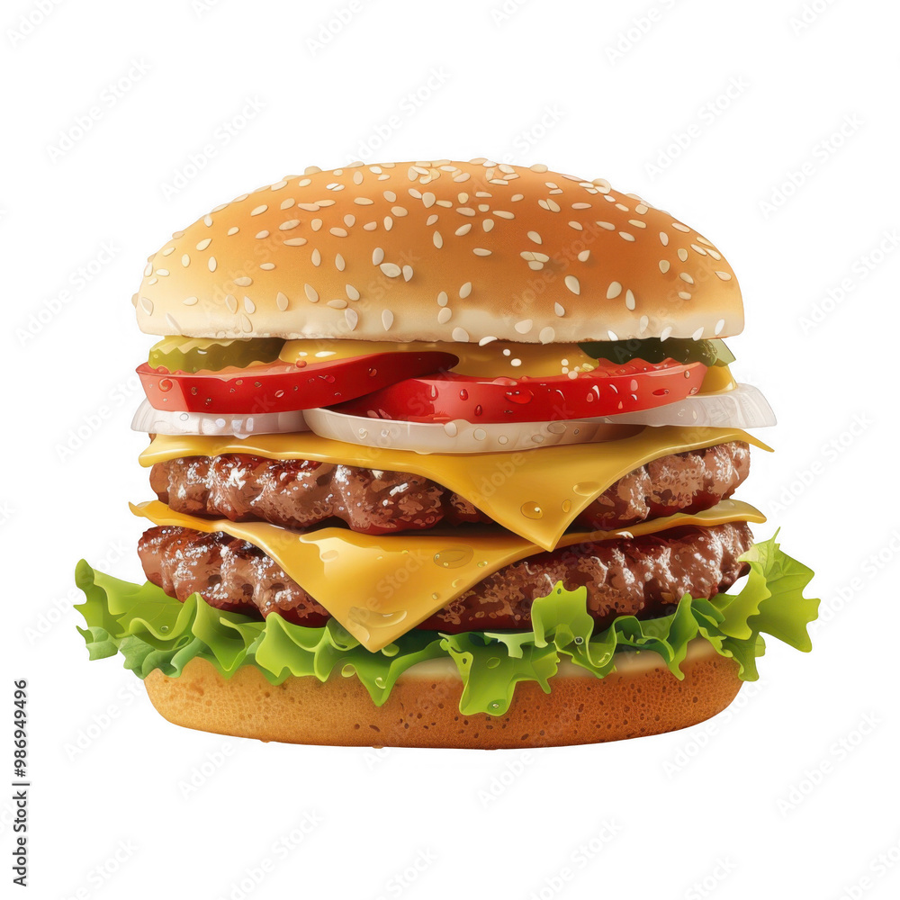Delicious flat hamburger with fresh ingredients Delicious flat hamburger with fresh ingredients