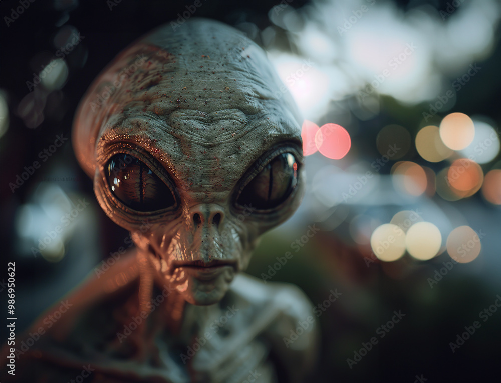 Captivating close-up of an alien head with large eyes, detailed textures, and a shallow depth of field. Perfect for sci-fi and extraterrestrial themes. Captivating close-up of an alien head with large eyes, detailed textures, and a shallow depth of field. Perfect for sci-fi and extraterrestrial themes.