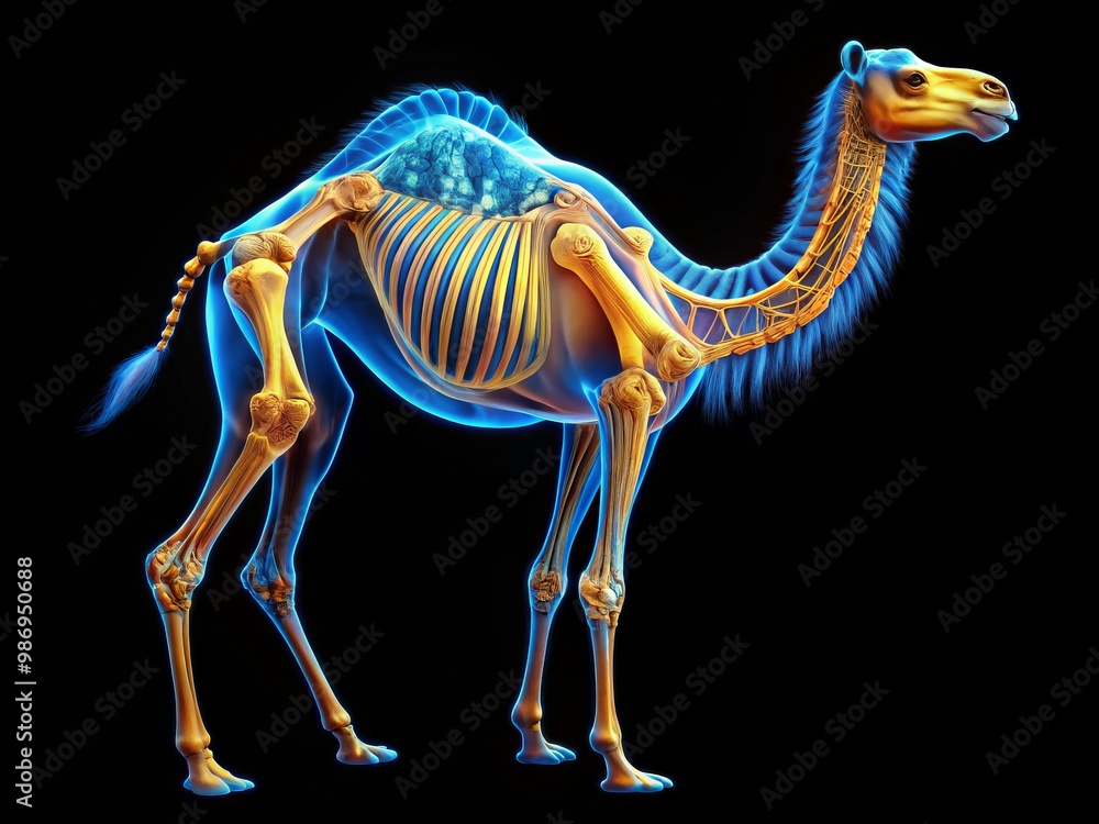 Fototapeta premium X-ray image of a camel's internal anatomy and skeletal structure, providing a detailed visual reference for educational