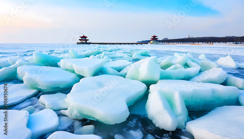 The magnificent scenery of Xingkai Lake's ice, a perfect combination of nature and ice. photo