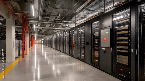 Modern facility for battery energy storage with advanced battery units in a high-tech, industrial setting.