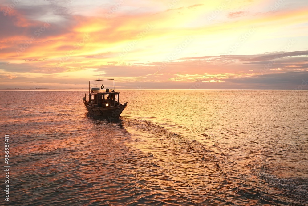 Boat in sea against sky during sunset Boat in sea against sky during sunset