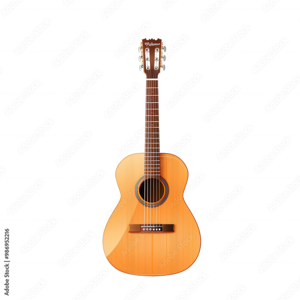 Obraz premium Flat Design of Wooden Guitar Isolated on White Background